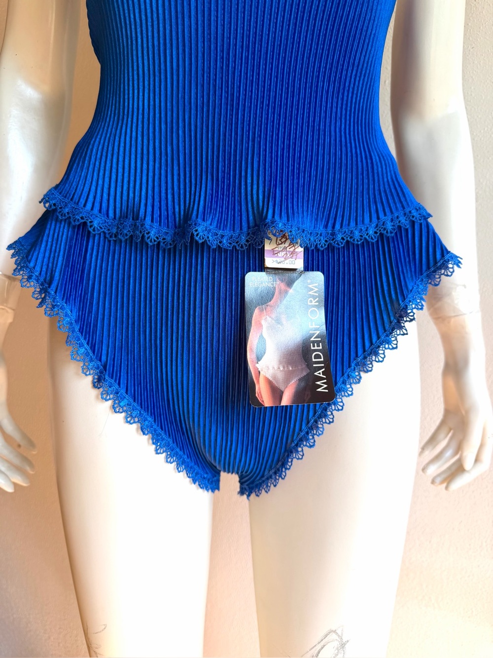 Vintage Maidenform Camisole Panties Set Hi Cut Fairycore Pleated Elegance Blue M - Picture 4 of 11